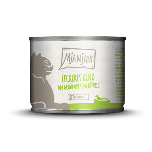 Mjamjam Katten Maaltijd Blikje 200g - heerlijk rundvlees met gestoomde pompoen