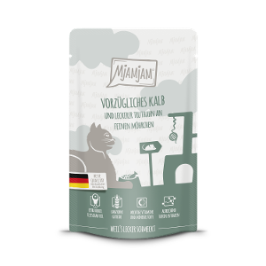Mjamjam Katten Maaltijdzakje 125g - Uitstekend kalfsvlees met heerlijke kalkoen