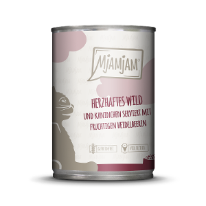 Mjamjam Katten Maaltijd Blik 400g - Stevig wild & konijn met fruitige bosbessen