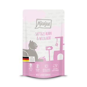 Mjamjam Katten Maaltijdzakje 125g - Sappige kip en wilde zalm