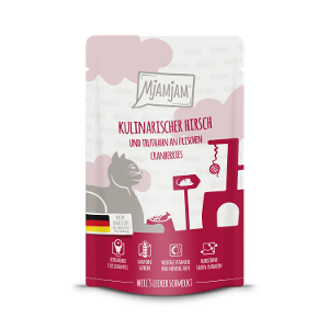 Mjamjam Katten Maaltijdzakje 125g - Culinair wild en kalkoen met verse veenbessen