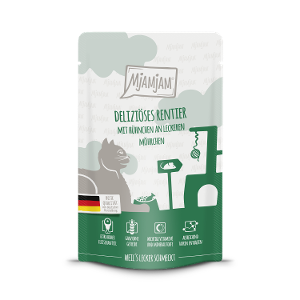 Mjamjam Katten Maaltijdzakje 125g - Heerlijk rendier met kip op heerlijke worteltjes
