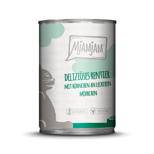Mjamjam Katten Maaltijd Blik 400g – Heerlijk rendier met kip op heerlijke worteltjes