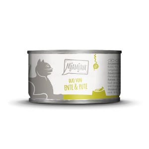 Mjamjam Katten Natvoer Blikje 100g DUO van malse eend & goede kalkoen met gestoomde pompoen
