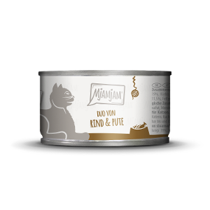 Mjamjam Katten Natvoer Blikje 100g DUO van heerlijk rundvlees & goede kalkoen met gestoomde pompoen