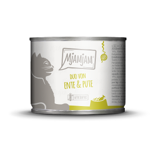 Mjamjam Katten Maaltijd Blikje 200g -DUO van malse eend & goede kalkoen met gestoomde pompoen