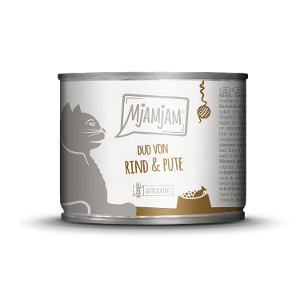 Mjamjam Katten Maaltijd Blikje 200g -DUO van heerlijk rundvlees & goede kalkoen met gestoomde pompoen