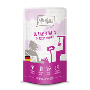 Mjamjam Katten maaltijdzakje 125g sappig varkensvlees met heerlijke wortelen
