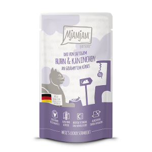 Mjamjam Katten Maaltijdzakje 125g DUO van sappige kip & konijn met gestoomde pompoen