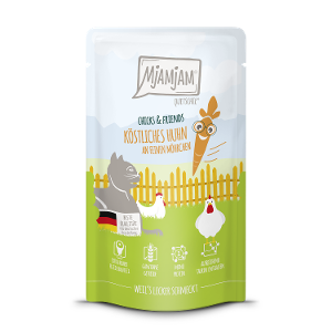 Mjamjam Katten Maaltijdzakje 125g Chicks & Friends heerlijke kip met fijne wortel