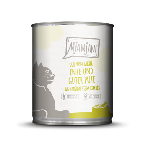 Mjamjam Katten Maaltijd Blik 800g -DUO van malse eend & goede kalkoen met gestoomde pompoen