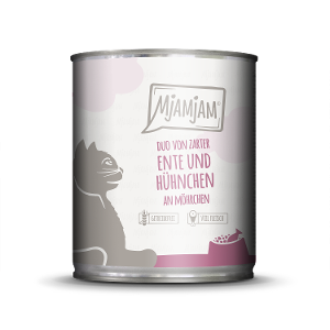Mjamjam Katten Maaltijd Blik 800g - DUO van malse eend & sappige kip met worteltjes