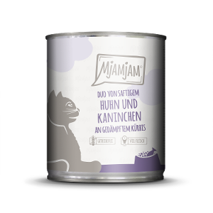 Mjamjam Katten Maaltijd Blik 800g - DUO van sappige kip & konijn met pompoen