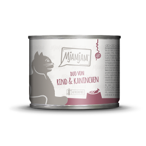 Mjamjam Katten Maaltijd Blikje 200g DUO van smaakvol rundvlees & konijn op wortel