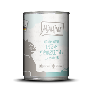Mjamjam Katten Maaltijd Blik 400g DUO van eend & zoetwatervis