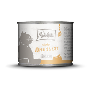 Mjamjam Katten Maaltijd Blikje 200g DUO van malse kip & kalfsvlees met gestoomde pompoen