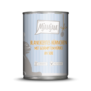 Mjamjam Saus Feest Kat 380g -Geblancheerde kip met gestoomde pompoen en jus