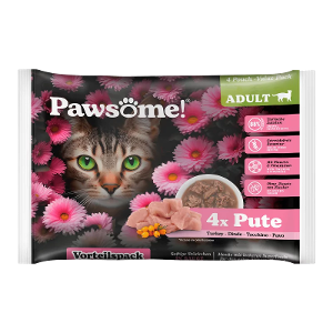 Pawsome Adult natvoer kat 85g 4 x kalkoen multipack