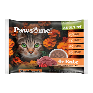 Pawsome Adult natvoer kat 85g 4 x eend multipack