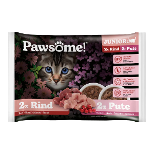 Pawsome Kitten natvoer 85g multipack 2 x rundvlees & 2 x kalkoen