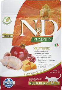 Farmina N&D Pumpkin Neutered Cat 300g kwartel, pompoen & granaatappel