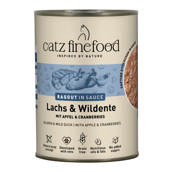 Catz Finefood RAGOUT IN SAUCE Zalm & Wilde Eend 380g Catz Finefood RAGOUT IN SAUCE Zalm & Wilde Eend 380g