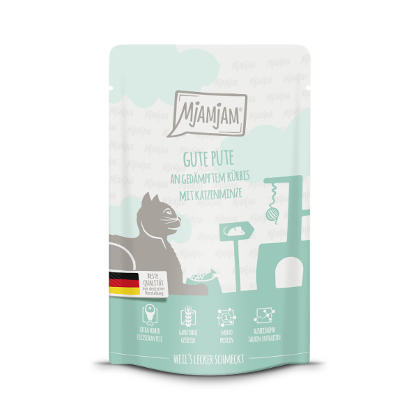Mjamjam Katten Maaltijdzakje 125g - Goede kalkoen met gestoomde pompoen Mjamjam Katten Maaltijdzakje 125g - Goede kalkoen met gestoomde pompoen