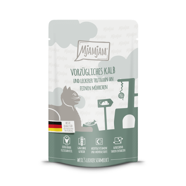 Mjamjam Katten Maaltijdzakje 125g - Uitstekend kalfsvlees met heerlijke kalkoen Mjamjam Katten Maaltijdzakje 125g - Uitstekend kalfsvlees met heerlijke kalkoen
