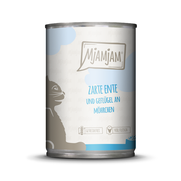 Mjamjam Katten Maaltijd Blik 400g - Malse eend & gevogelte met heerlijke worteltjes