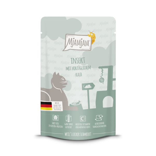Mjamjam Katten Maaltijdzakje 125g - Insect - met uitstekend kalf Mjamjam Katten Maaltijdzakje 125g - Insect - met uitstekend kalf