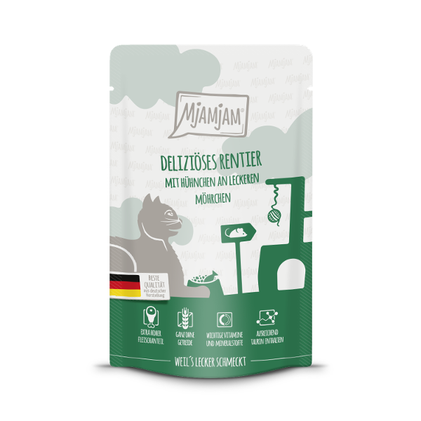 Mjamjam Katten Maaltijdzakje 125g - Heerlijk rendier met kip op heerlijke worteltjes Mjamjam Katten Maaltijdzakje 125g - Heerlijk rendier met kip op heerlijke worteltjes