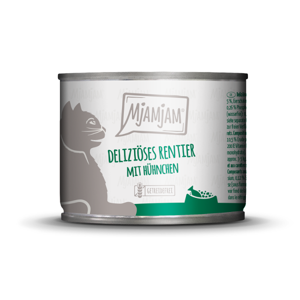 Mjamjam Katten Maaltijd Blikje 200g -Heerlijk rendier met kip op heerlijke worteltjes