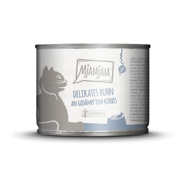 Mjamjam Katten Maaltijd Blikje 200g delicate kip met gestoomde pompoen