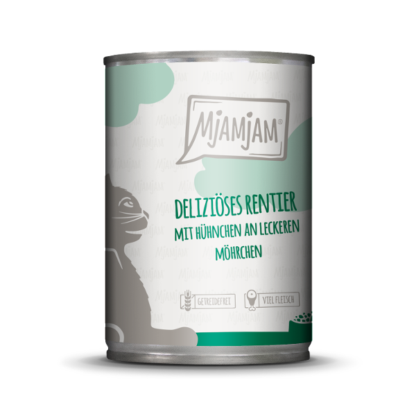 Mjamjam Katten Maaltijd Blik 400g - Heerlijk rendier met kip op heerlijke worteltjes Mjamjam Katten Maaltijd Blik 400g – Heerlijk rendier met kip op heerlijke worteltjes