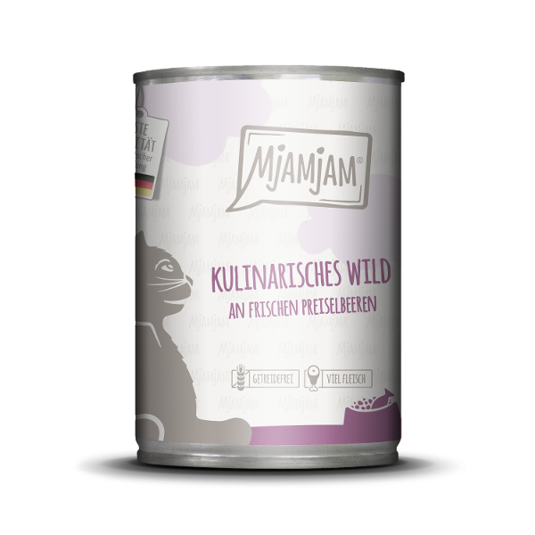Mjamjam Katten Maaltijd Blik 400g wild met veenbessen