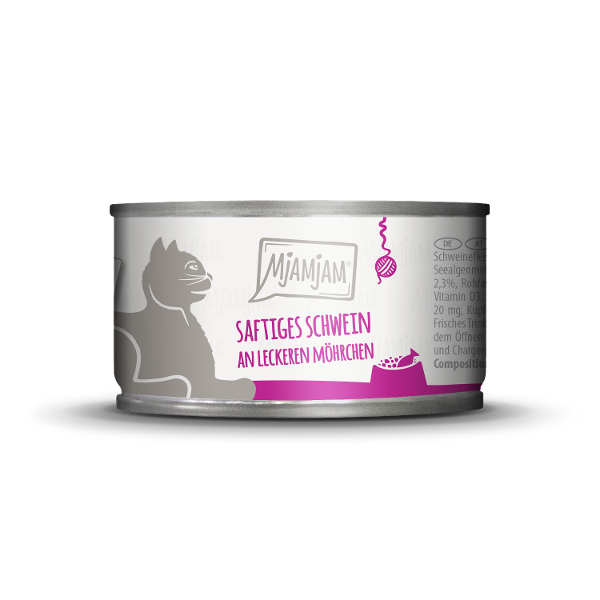 Mjamjam Katten Natvoer Blikje 100g Sappig varkensvlees met heerlijke worteltjes