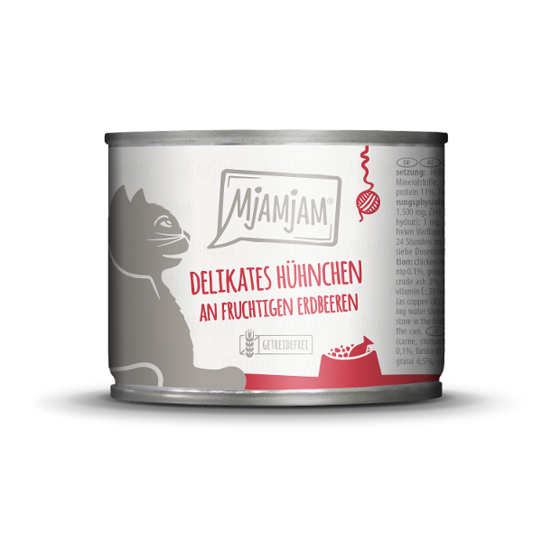 Mjamjam Katten Maaltijd Blikje 200g kip met aardbeien Mjamjam Katten Maaltijd Blikje 200g kip met aardbeien