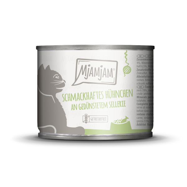 Mjamjam Katten Maaltijd Blikje 200g kip met bleekselderij Mjamjam Katten Maaltijd Blikje 200g kip met bleekselderij