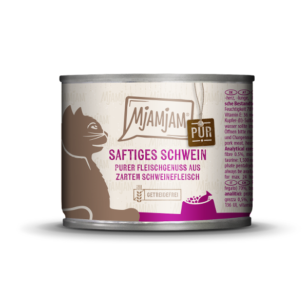 Mjamjam Puur Vlees Kattenblikje 200g - Puur vleesgenot - puur sappig varkensvlees