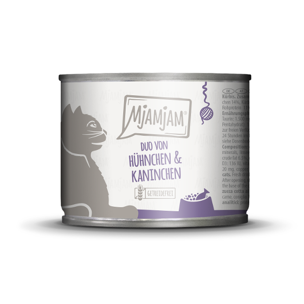 Mjamjam Katten Maaltijd Blikje 200g -DUO van sappige kip & konijn op pompoen Mjamjam Katten Maaltijd Blikje 200g -DUO van sappige kip & konijn op pompoen