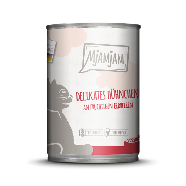 Mjamjam Katten Maaltijd Blik 400g Kip met aardbeien
