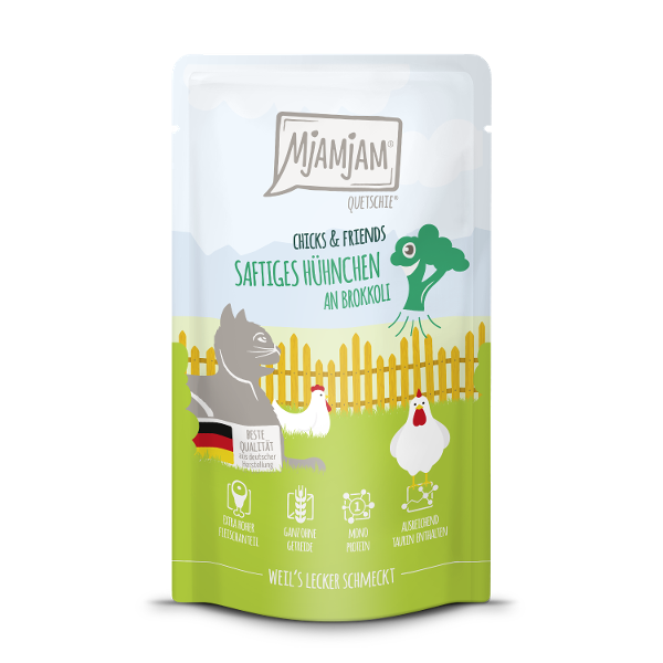 Mjamjam Katten Maaltijdzakje 125g Chicks & Friends sappige kip met broccoli