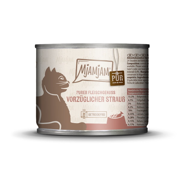 Mjamjam Puur Vlees Kattenblikje 200g struisvogel puur