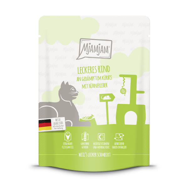 Mjamjam Katten Zakje 300g - Heerlijk rundvlees met gestoomde pompoen Mjamjam Katten Zakje 300g - Heerlijk rundvlees met gestoomde pompoen