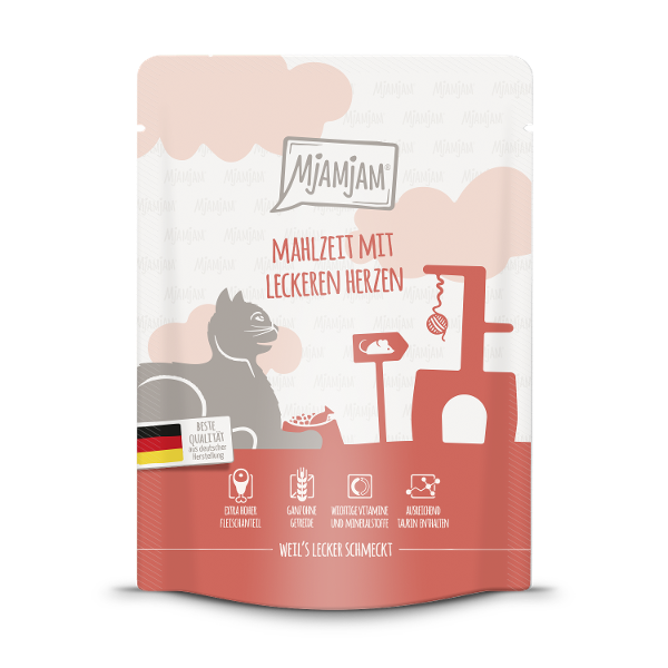Mjamjam Katten Zakje 300g – Maaltijd met smakelijke hartjes