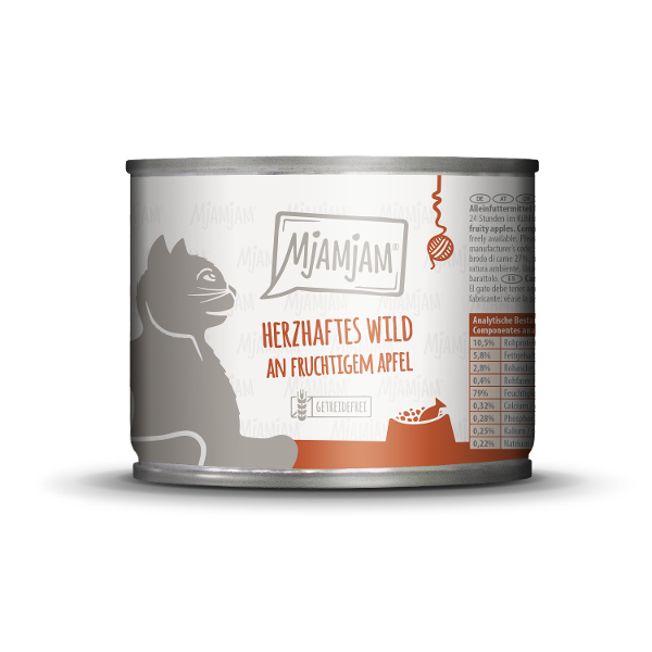 Mjamjam Katten Maaltijd Blikje 200g wild met appel