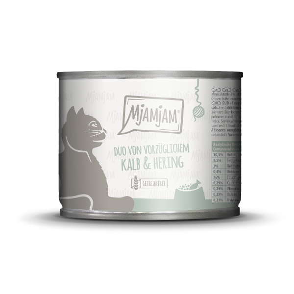 Mjamjam Katten Maaltijd Blikje 200g DUO van kalfsvlees & haring