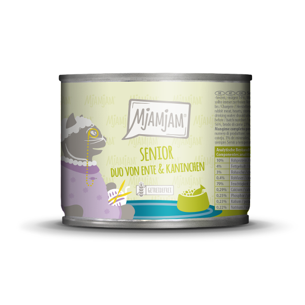 Mjamjam Senior natvoer kat DUO van eend & konijn 200g