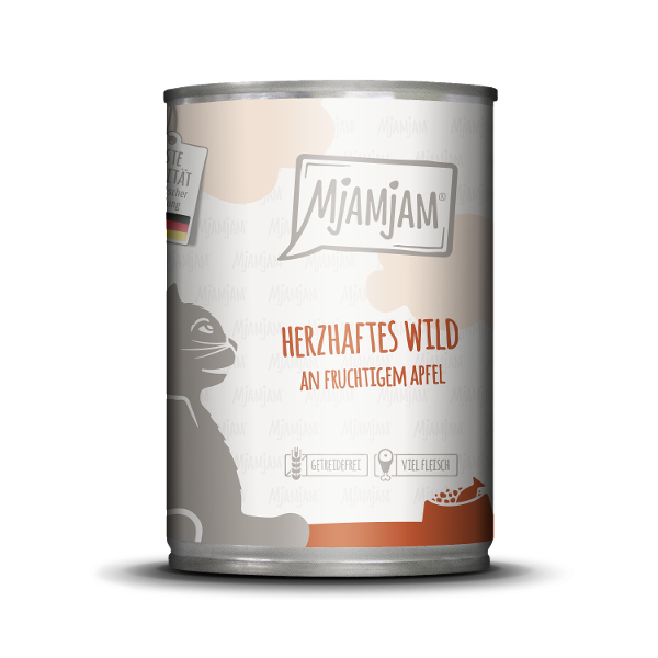 Mjamjam Katten Maaltijd Blik 400g wild met appel