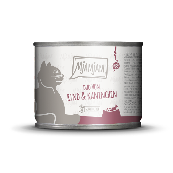 Mjamjam Katten Maaltijd Blikje 200g DUO van smaakvol rundvlees & konijn op wortel